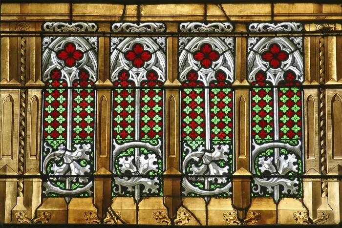 Framed Print : A bright and colorful stained glass window in Zagreb cathedral