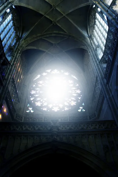 Framed Print : Bright light streaming through a rose window in a gothic cathedral Framed Print : Bright light streaming through a rose window in a gothic cathedral