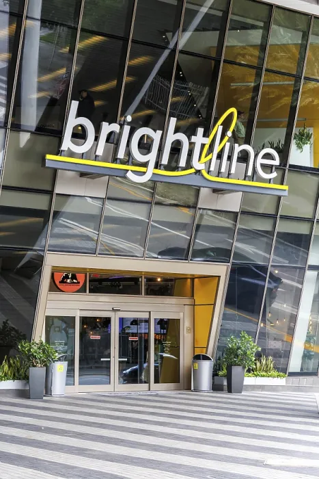 Framed Print : Brightline train logo at Miami Station in Miami