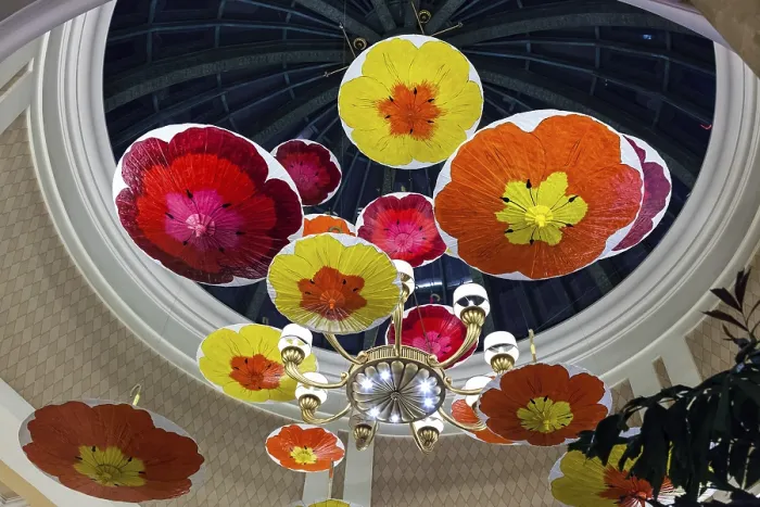 Framed Print : Brightly Coloured Parasols Hanging from the Ceiling Framed Print : Brightly Coloured Parasols Hanging from the Ceiling