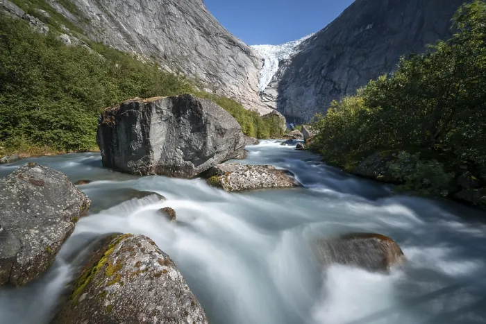 Framed Print : Briksdalselva River, Briksdalsbreen Framed Print : Briksdalselva River, Briksdalsbreen