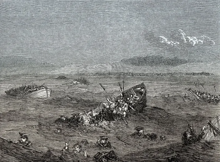 Framed Print : British boats sinking at the Battle of Saint Cast