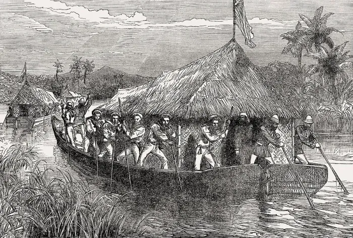 Framed Print : British forces on the river Perak