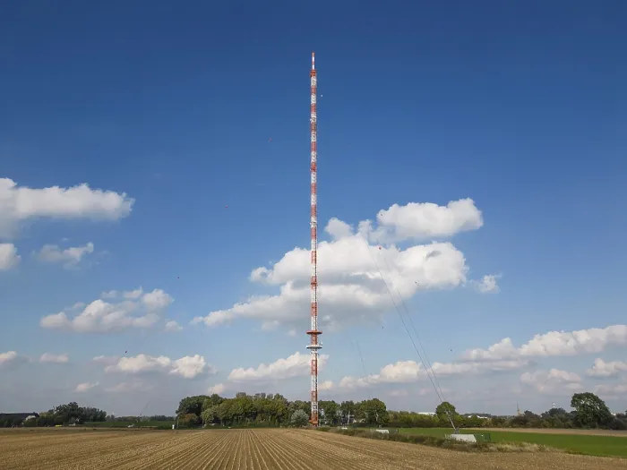 Framed Print : The broadcasting tower in the city of Wesel was erected in 1968 as a steel framework construction Framed Print : The broadcasting tower in the city of Wesel was erected in 1968 as a steel framework construction