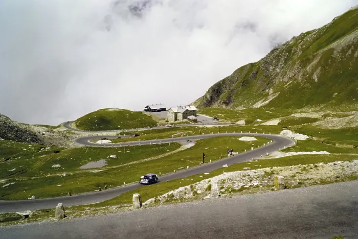 Framed Print : Broken down car Grossglockner High Alpine Road, Wilfried-Haslauer-Haus or Haus Alpine Naturschau, Hohe Tauern National Park, Salzburger Land, Austria, Europe 1956 colourised Ektachrome slide, Europe