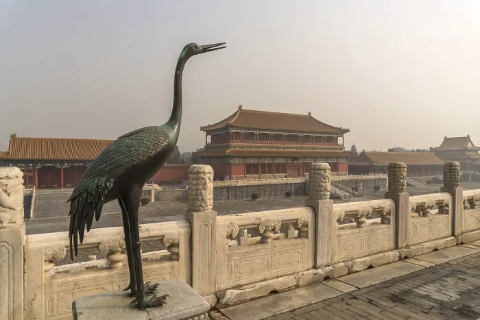 Framed Print : Bronze Crane, Forbidden City, Temple
