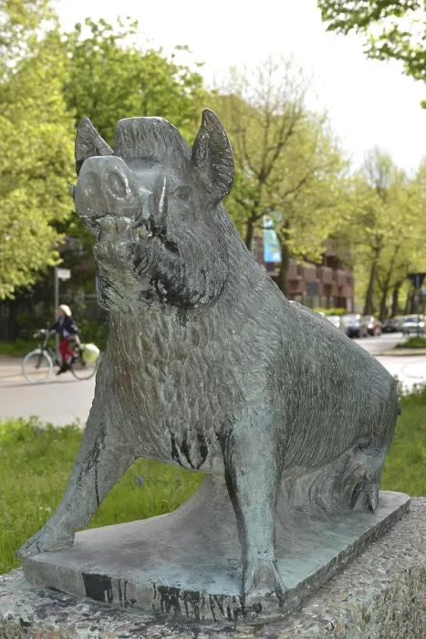 Framed Print : Bronze sculpture, wild boar, Platz am Wilden Eber