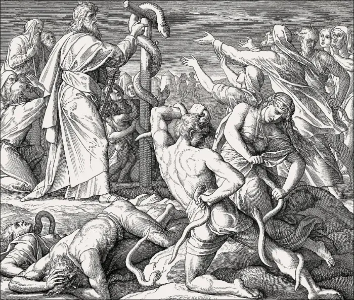 Framed Print : Bronze Serpent, Old Testament, by Julius Schnorr von Carolsfeld
