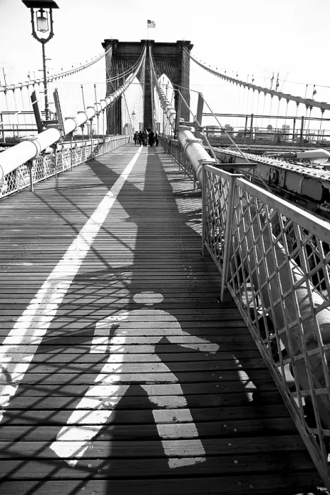 Framed Print : Brooklyn bridge pedestrian signs, New York, USA Framed Print : Brooklyn bridge pedestrian signs, New York, USA