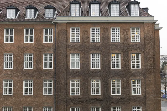 Framed Print : Brown Building with white windows in Denmark Framed Print : Brown Building with white windows in Denmark