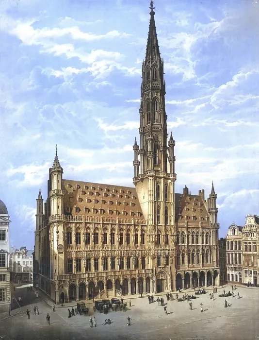Framed Print : Brussels City Hall, Belgium, authentic reproduction of a school mural Framed Print : Brussels City Hall, Belgium, authentic reproduction of a school mural