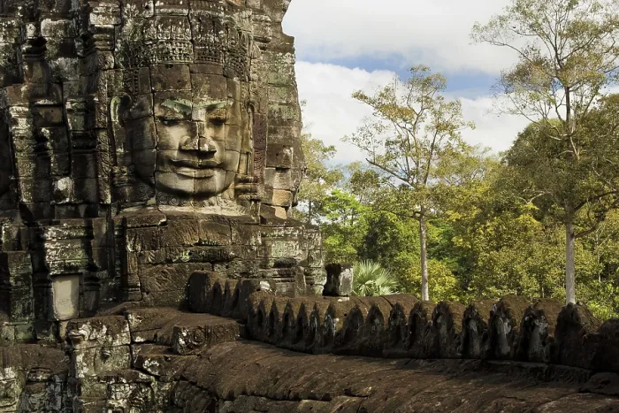 Framed Print : Buddha face carving inside Bayon Temple in Angkor Thom complex
