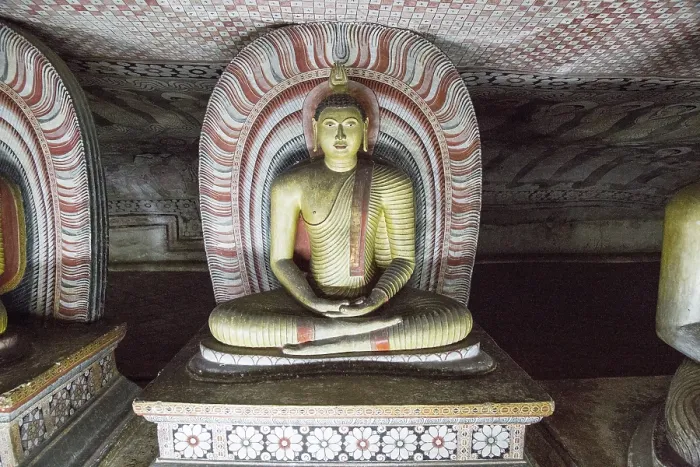 Framed Print : Buddha figure inside Dambulla cave Buddhist temple complex