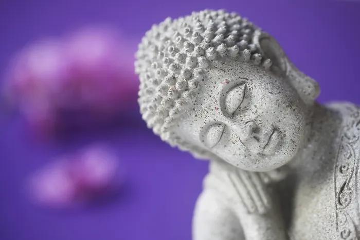 Framed Print : Buddha Figure On A Purple Background