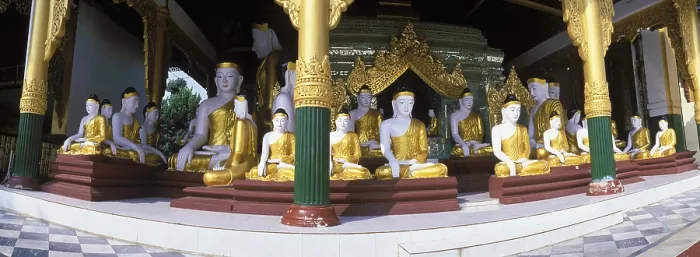 Framed Print : Buddha figures, Shwedagon pagoda