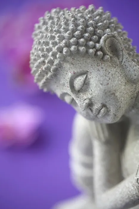 Framed Print : Buddha Figurine On A Purple Background