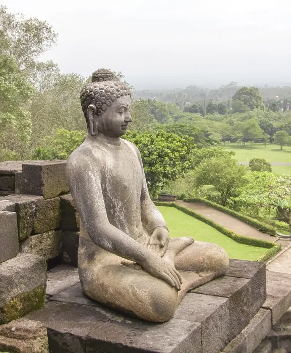 Framed Print : Buddha sculpture at a temple named Borobudur located in Java Framed Print : Buddha sculpture at a temple named Borobudur located in Java