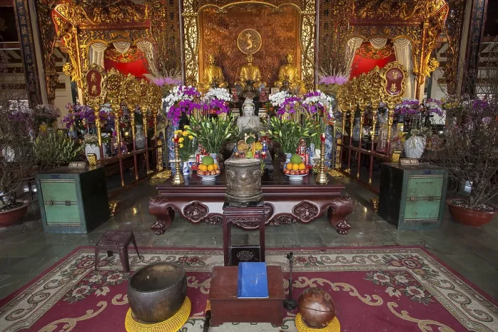 Framed Print : Buddha statue and altar in Chua Vinh Pagoda