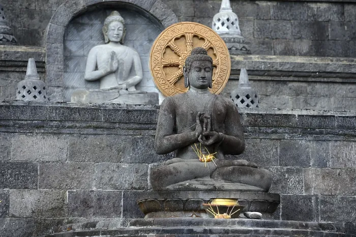 Framed Print : Buddha statue on an altar outside of the Buddhist Brahma Vihara Monastery