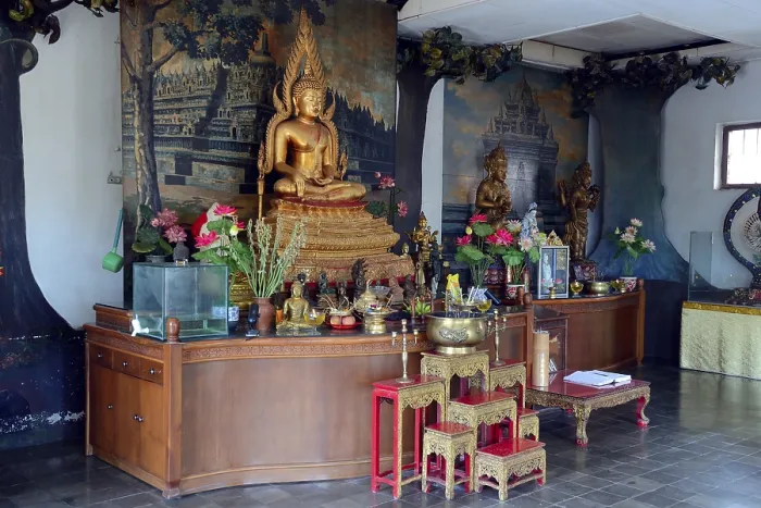 Framed Print : Buddha statue on an altar in a prayer room of the Buddhist monastery Brahma Vihara Framed Print : Buddha statue on an altar in a prayer room of the Buddhist monastery Brahma Vihara