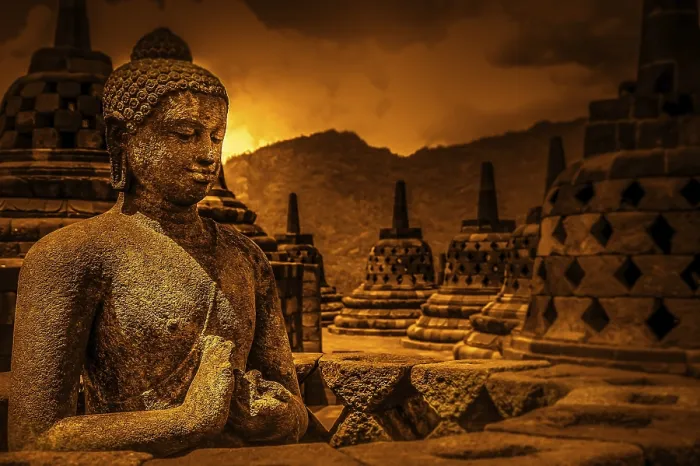 Framed Print : Buddha statue in Borobudur temple in Jawa in Indonesia