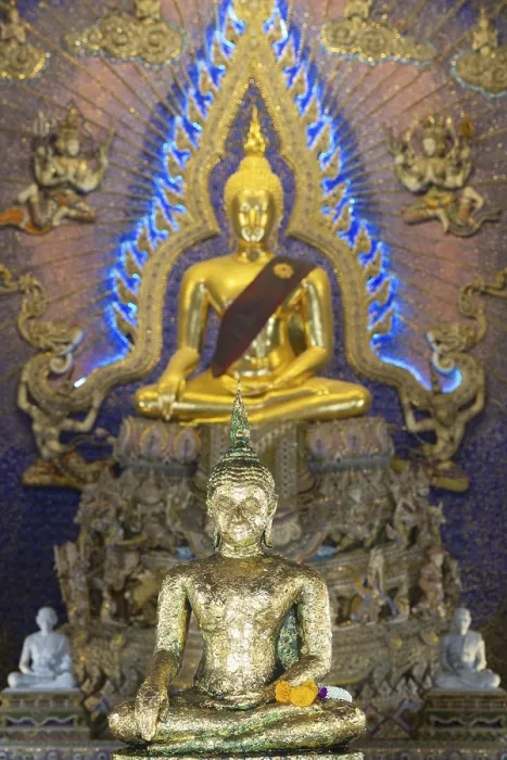 Framed Print : Buddha statue decorated with gold leaf Framed Print : Buddha statue decorated with gold leaf