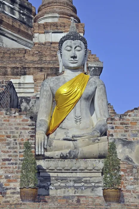 Framed Print : Buddha statue in front of the Great Chedi Chaya Mongkol Framed Print : Buddha statue in front of the Great Chedi Chaya Mongkol