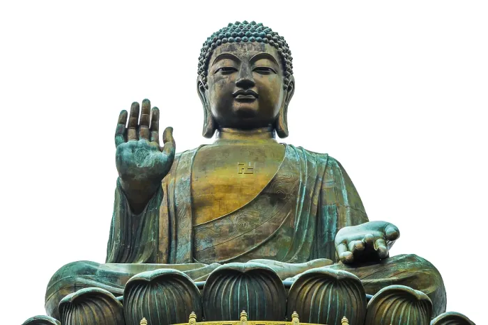 Framed Print : Buddha statue isolated on white background in Po Lin Monastery Framed Print : Buddha statue isolated on white background in Po Lin Monastery