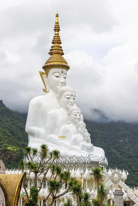 Framed Print : Buddha statue has large white five body on mountain surrounded by nature with cloud fog cover at Wat Phra That Pha Sorn