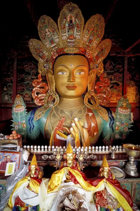 Framed Print : Buddha statue, Maitreya, Yellow Hat Tikse