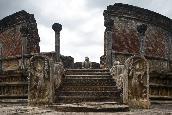 Framed Print : Buddha statue with ruined structure