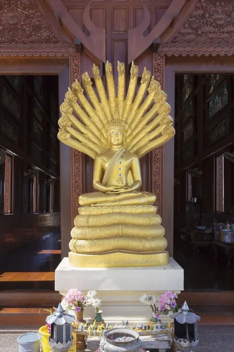 Framed Print : Buddha statue at Teak wood temple Wat Ao Noi
