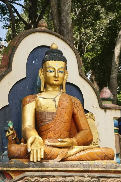 Framed Print : The Buddha statue in a temple complex Swayambhunath Framed Print : The Buddha statue in a temple complex Swayambhunath