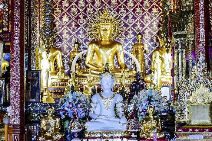 Framed Print : Buddha statue in temple in thailand
