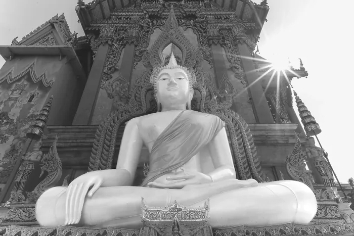 Framed Print : Buddha statue with tunic, Bhumispara mudra