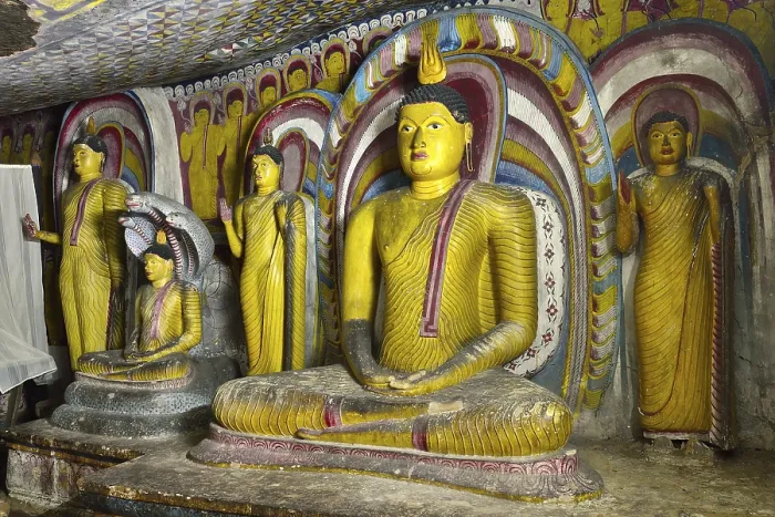 Framed Print : Buddha statues and murals in one of the cave temples of the Golden Temple