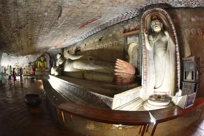 Framed Print : Buddha statues and murals in one of the cave temples of the Golden Temple