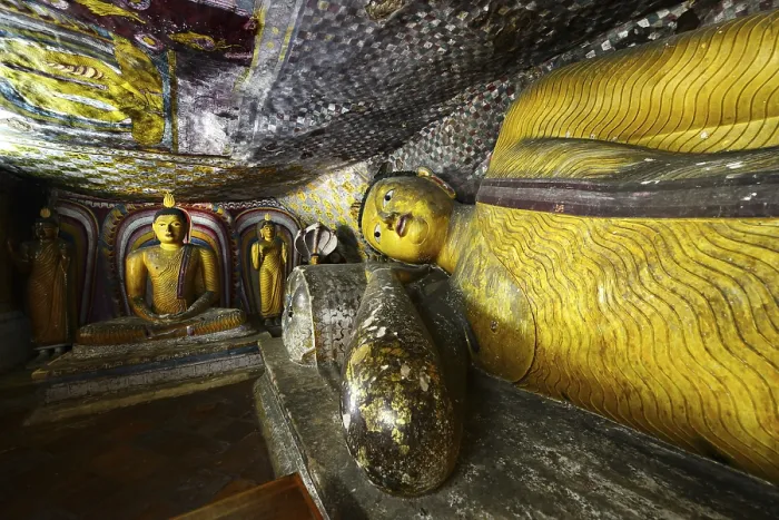 Framed Print : Buddha statues and murals in one of the cave temples of the Golden Temple Framed Print : Buddha statues and murals in one of the cave temples of the Golden Temple