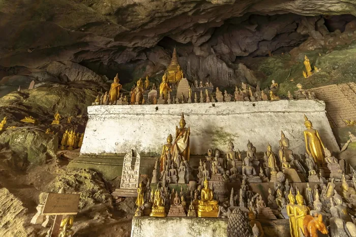 Framed Print : Buddha statues in the Pak Ou caves near Luang Prabang