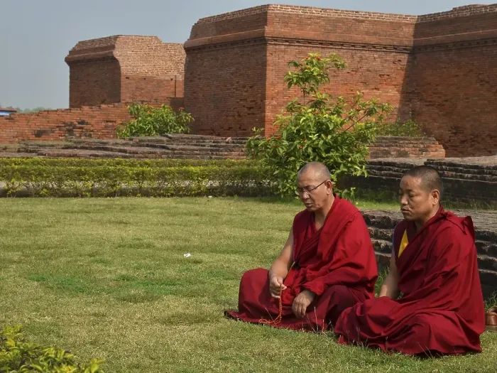 Framed Print : Buddhism, Tibetan monks in red robes in meditation