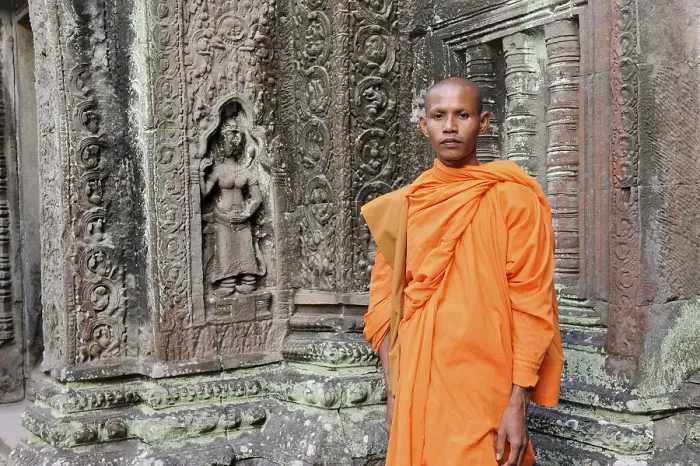 Framed Print : Buddhist monk in the Ta Prohm Temple Framed Print : Buddhist monk in the Ta Prohm Temple