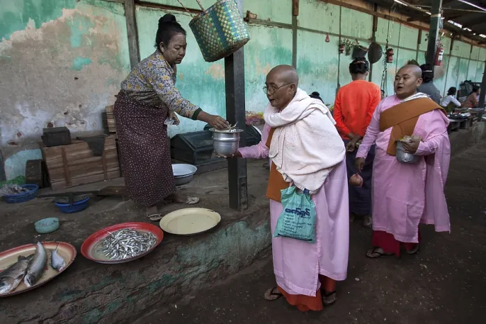 Framed Print : Buddhist monks collecting money