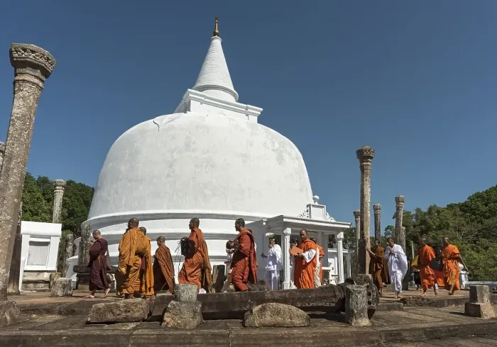 Framed Print : Buddhist monks walk around Lankaramaya Dagoba Framed Print : Buddhist monks walk around Lankaramaya Dagoba