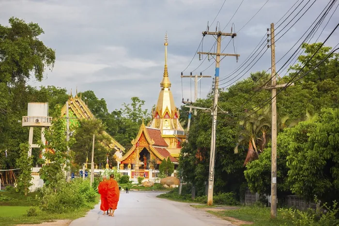 Framed Print : Buddhist monks walking back to the temple in the morning after recieive food offerings Framed Print : Buddhist monks walking back to the temple in the morning after recieive food offerings