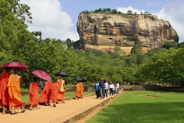 Framed Print : Buddhist monks on their way to the Lion Rock Framed Print : Buddhist monks on their way to the Lion Rock
