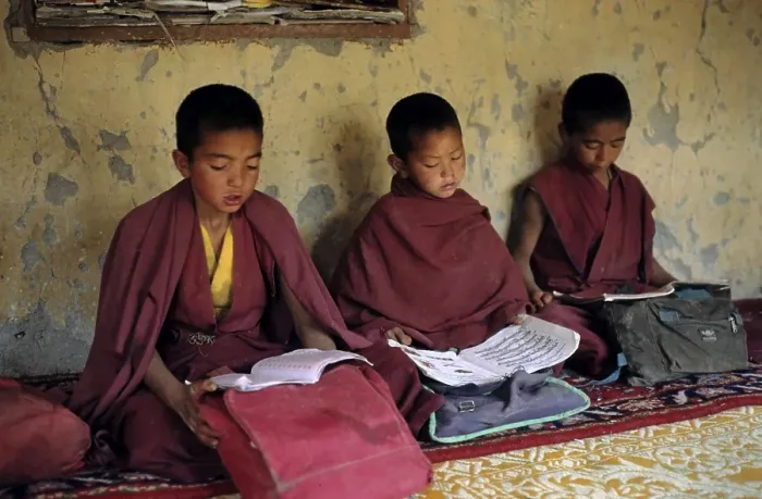 Framed Print : Buddhist novices doing homework Framed Print : Buddhist novices doing homework