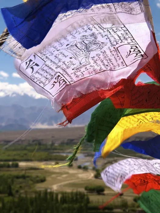 Framed Print : Buddhist prayer flags blowing in the wind