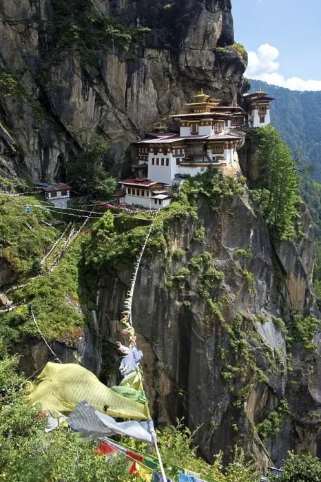 Framed Print : Buddhist prayer flags fluttering at the Tiger's Nest Monastery