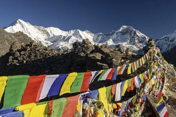 Framed Print : Buddhist prayer flags marking the summit of Gokyo Ri Framed Print : Buddhist prayer flags marking the summit of Gokyo Ri