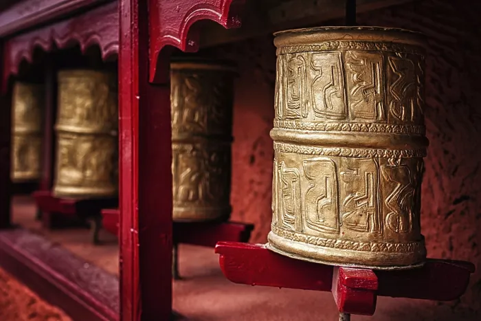 Framed Print : Buddhist prayer wheels in Thiksey gompa (Tibetan buddhist monstery) Framed Print : Buddhist prayer wheels in Thiksey gompa (Tibetan buddhist monstery)